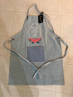 Mona B Light Grey Canvas Apron with Floral Wine Graphic